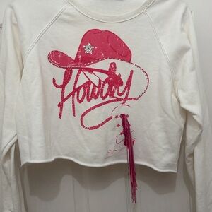 Women’s Howdy' White and Pink Long Sleeve Crop Sweatshirt